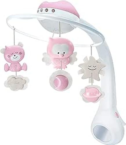 Infantino 3 in 1 Projector Musical de Montaje en cuna - Convertible mobile, table and cot light, projector, with wake up mode to simulate daylight, complete, 6 melodies, 4 nature sounds, in pink
