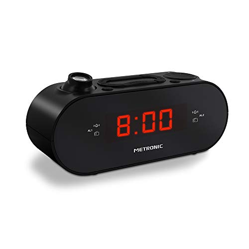 Metronic 477039 - Reloj Despertador Digital, Radio Despertador proyector 180º, Alarma Doble por Radio ó Buzzer, función Sleep/Snooze, Radio Am/FM, Memoria 10 emisoras