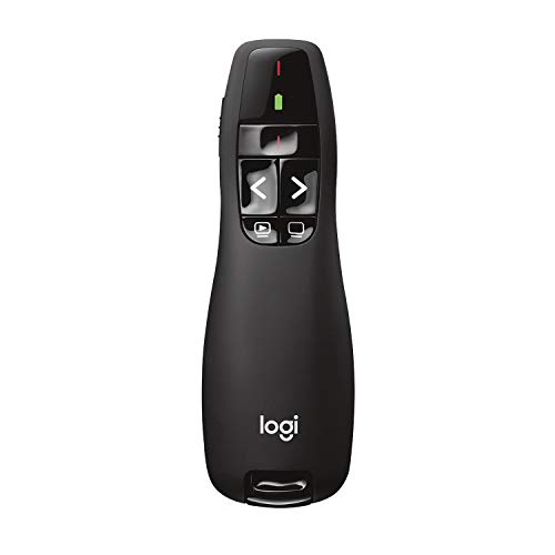 Logitech R400 Presentador Inalámbrico, 2,4 GHz con Receptor USB, Puntero Láser Digital Rojo, Distancia de 30 Metros, 6 Botones, Controles Intuitivos, Indicador de Batería, Compatible con PC, Negro