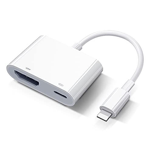 Adaptador Lightning AV Digital [Certificado Apple MFi] iPhone iPad HDMI Adapter TV Lightning a HDMI Cable Plug and Play para iPhone 14/13/12/SE/11/XS/XR/X/8/7/iPad a TV/HDTV/Monitor/Projector