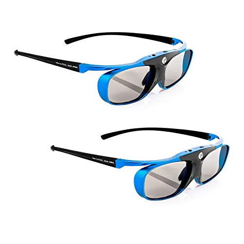 2X Hi-Shock DLP Pro Blue Heaven | DLP Link 3D Gafas para proyectores 3D DLP de Acer, BenQ, Largo, Optoma, Viewsonic, LG [Gafas de obturación | 96-200 Hz | Recargables | 32g | DLP Link | Azul]
