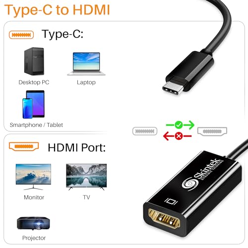 Skintek SK-04-TCH Adaptador USB C Tipo C a HDMI, 4K 1080p 60Hz, Macho a Hembra para conectar PC/Notebook/Mac con Salida USB C a Monitor,Proyector con Entrada HDMI. Cable de 15 cm.