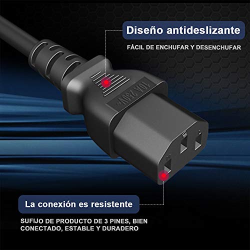 EXTRASTAR Cable de Alimentación 1.5M, 3 Pines, Enchufe Europeo, Negro para Monitor, Televisión, Proyector, PC, 3 * 0.75mm²
