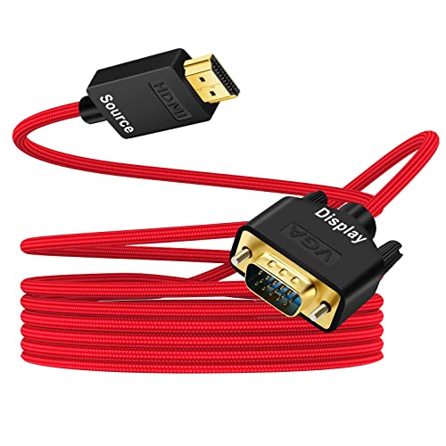 ANNNWZZD Cable HDMI a VGA Nailon Trenzado Cable HDMI VGA para Monitor, Proyector, PC, Escritorio, TV, Rojo, 2M