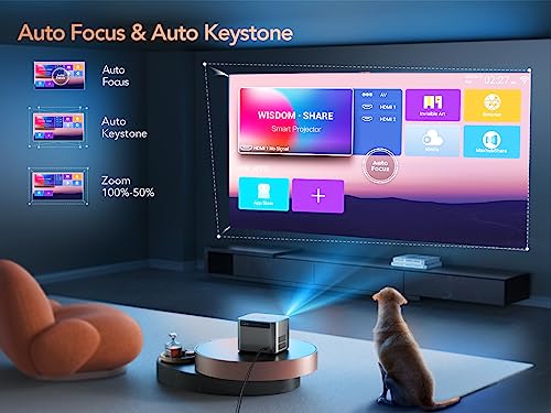 【Auto Focus/Keystone】 Proyector Android TV WiFi Bluetooth 1080P Full HD Nativo, 16000 Lúmenes TOPTRO Proyector 4K Soporte, Proyector Cine En Casa para Teléfono/TV Stick/PS5 USB HDMI AV