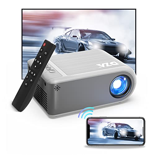 DZA Proyector WiFi, Mini Proyector Portátil Soporta 1080P Full HD, Proyector Movil Exterior, Cine en Casa Compatible con Smartphone/HDMI/USB/DVD/AV/TV Stick/PS4