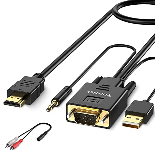 FOINNEX Cable VGA a HDMI 3M, Adaptador Cable VGA to HDMI con Audio PC Antigua a TV/Monitor, Convertidor VGA Macho a HDMI Macho Adapter Cable 1080P Video y Sonido para PC Laptop Proyector