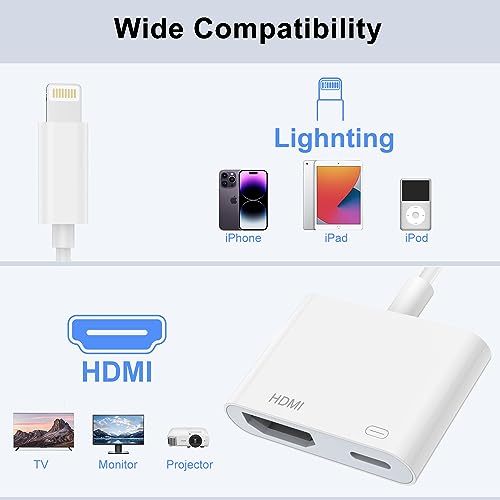 Adaptador HDMI a TV iPhone y iPad [Certifica parado Apple MFi] Cable Lightning Plug and Play Compatible con iPhone 14/13/SE/12/11/XS/XR/X/8/7/iPad y Todos los Sistemas iOS