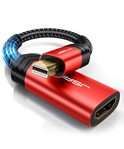 JSAUX Adaptador Mini Displayport a HDMI, Adaptador Thunderbolt a HDMI,Adaptador Mini DP a HDMI para MacBook Air/Pro, Microsoft Surface Pro, Monitor, Proyector, PC Ordenador etc-21cm-Rojo