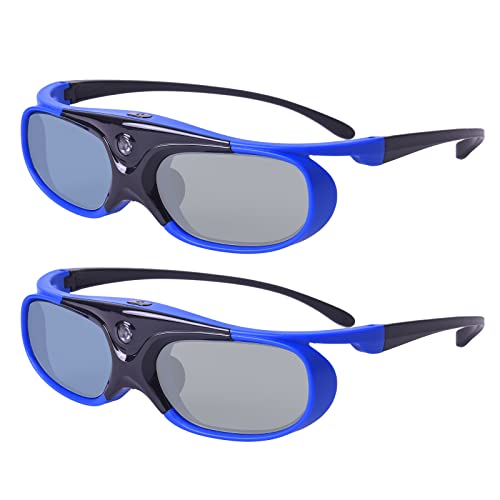 Gafas 3D, Obturador Activo Recargable Gafas 3D DLP Link Universales para 3D DLP-Link Proyectores BenQ Optoma Viewsonic Acer Philips DELL Jmgo Cocar Vivitek Toumei NEC Videoproyector - Azul 2 Paquete