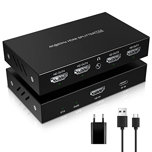 HDMI Splitter 4K 60hz, KEBENES HDMI Splitter 1 IN 4 Out, Soporte HDMI 2.0, HDCP 2.2, 3D, 18.2Gbps para Xbox PS4 PS3 Blu-Ray HDTV STB DVD Proyectores, etc