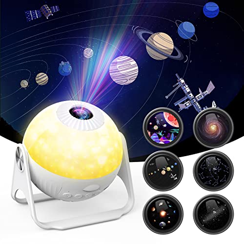 UNBON Proyector Estrellas Galaxia Planetario, LED con 6 Discos Intercambiables 4 Colores 3 Brillo Lámpara de Luz Nocturna con Temporizador, para Infantil Bebé Adultos