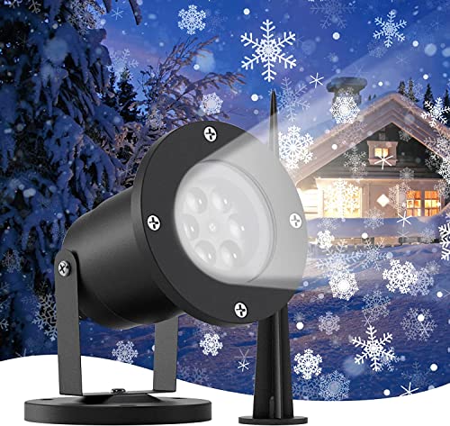 Proyector Exterior Navidad, Luces de Proyector LED Navidad Copo de Nieve Impermeable para Decoraciones Navideñas, 4 Patrones de Nieve de Alta Definición para Hogar Partido Casa Fiesta