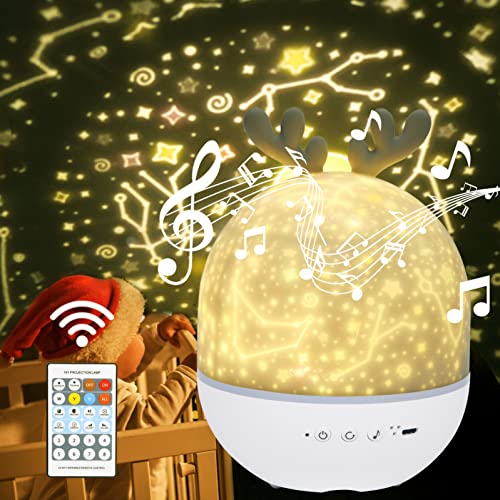 URAQT Lámpara Proyector Estrellas, Proyector Bebe, 360° Rotación Músic Lampara con Control Remoto, Romántica Luz de La Noche para Cumpleaños, Navidad, Halloween