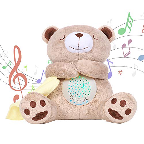 alenyk oso de peluche recién nacidos bebés Nanna Música Box proyector estrellas brillantes, ruido blanco, luz de la noche para el cochecito de la cuna, ideas de regalo de los niños, 15 melodías