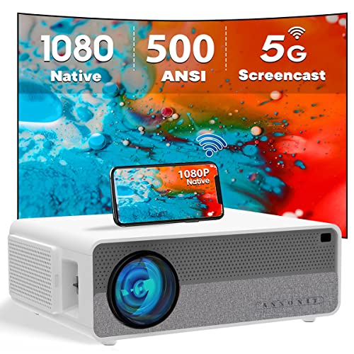 ANXONIT Proyector 1080P Nativo, Proyector de Video Full HD de 500 lúmenes ANSI, WiFi 5G, Parlantes de 8W con Bluetooth, Sistema de Cine en casa de 300 