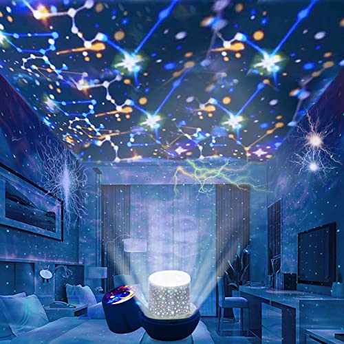 Silvotek Lampara proyector estrellas bebe - Proyector estrellas techo con cable USB proyector luz bebe, Lampara proyector infantil rotación de 360 grados luz nocturna infantil