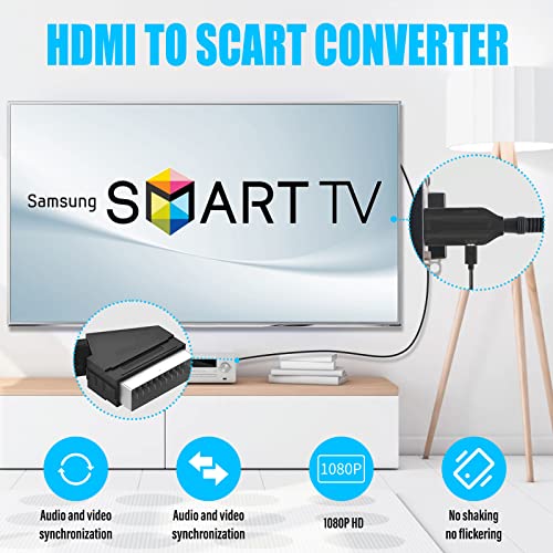 ZHITING HDMI a SCART, Convertidor HDMI a SCART 720/1080P Switch Video Cable HDMI a SCART para TV Monitor Proyector VCR Xbox PS3 Sky DVD VCR BLU-Ray con Cable USB