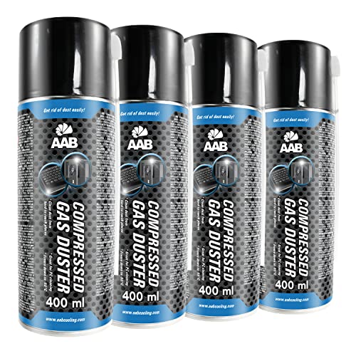 4 x AAB Spray de Aire Comprimido 400ml para Limpiar Teclados, Ordenadores, Copiadoras, Cámaras, Impresoras y Otros Equipos Eléctricos, Efectividad Limpieza sin CFC's, Eliminación de Polvo