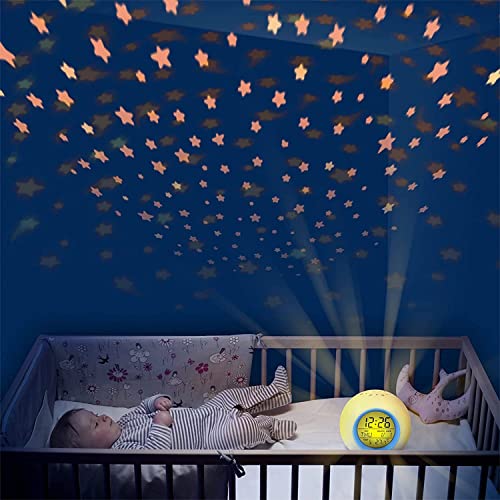 Despertador Infantil Reloj Despertador Digital con proyector con luz Nocturna,7 Colores cambiantes,8 Tonos de Timbre,con Calendario Termómetro Posponer Alarma 12/24 Horas para niños,niñas(Azul)