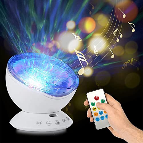 Hailmkont #54G42D Bluetooth Control remoto océano luz de proyección incorporada 4 música 7 modos de flash se puede utilizar como sala de audio proyector Fo, Blanco#54g42d, M