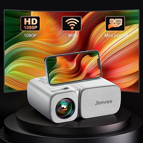 Proyector, Jimveo Mini Proyector Portátil 1080P Full HD WiFi Projector 9000 Lumens 250'' Mostrar Videoproyector Exterior/Proyectores Cine en Casa/Compatible con TV Stick/Android/iOS/DVD/Movil Projetor